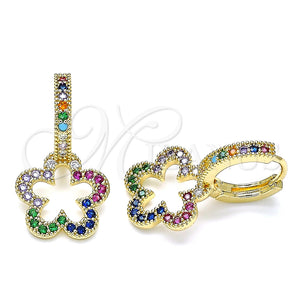 Argolla Huggie 02.210.0447.2.15 Oro Laminado, Diseño de Flor, con Multicolor Micro Pave, Pulido, Tono Dorado