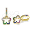 Argolla Huggie 02.210.0447.2.15 Oro Laminado, Diseño de Flor, con Multicolor Micro Pave, Pulido, Tono Dorado