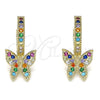 Argolla Huggie 02.210.0448.2.15 Oro Laminado, Diseño de Mariposa, con Multicolor Micro Pave, Pulido, Tono Dorado
