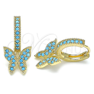 Argolla Huggie 02.210.0448.3.15 Oro Laminado, Diseño de Mariposa, con Turquoise Micro Pave, Pulido, Tono Dorado