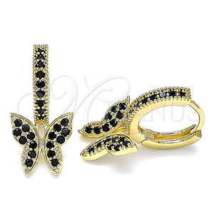 Argolla Huggie 02.210.0448.4.15 Oro Laminado, Diseño de Mariposa, con Negro Micro Pave, Pulido, Tono Dorado
