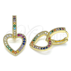 Argolla Huggie 02.210.0449.2.15 Oro Laminado, Diseño de Corazón, con Multicolor Micro Pave, Pulido, Tono Dorado