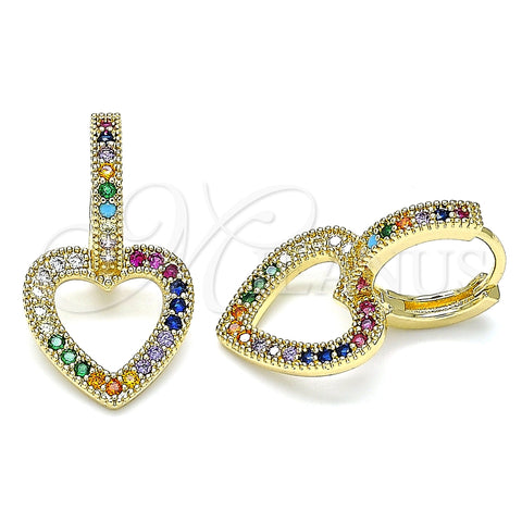 Argolla Huggie 02.210.0449.2.15 Oro Laminado, Diseño de Corazón, con Multicolor Micro Pave, Pulido, Tono Dorado