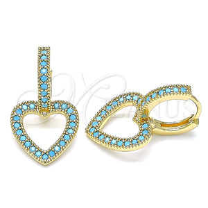 Argolla Huggie 02.210.0449.3.15 Oro Laminado, Diseño de Corazón, con Turquoise Micro Pave, Pulido, Tono Dorado