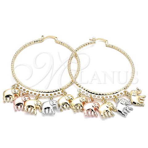 Argolla Grande 02.380.0041.50 Oro Laminado, Diseño de Elefante, Diamantado, Tres Tonos