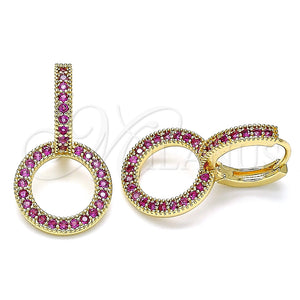 Argolla Huggie 02.284.0031.4.15 Oro Laminado, con Rubi Micro Pave, Pulido, Tono Dorado