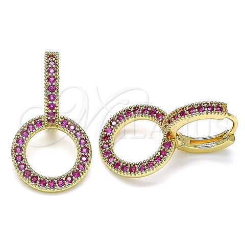 Argolla Huggie 02.284.0031.4.15 Oro Laminado, con Rubi Micro Pave, Pulido, Tono Dorado
