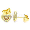 Arete Dormilona 02.156.0506.1 Oro Laminado, Diseño de Corazón, con Granate and Blanca Micro Pave, Pulido, Tono Dorado