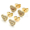 Arete Dormilona 02.156.0506.1 Oro Laminado, Diseño de Corazón, con Granate and Blanca Micro Pave, Pulido, Tono Dorado