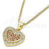 Collares con Dije 04.156.0365.1.20 Oro Laminado, Diseño de Corazón, con Granate and Blanca Micro Pave, Pulido, Tono Dorado (02 MM Thickness, 20 Inches Length)