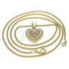 Collares con Dije 04.156.0365.1.20 Oro Laminado, Diseño de Corazón, con Granate and Blanca Micro Pave, Pulido, Tono Dorado (02 MM Thickness, 20 Inches Length)