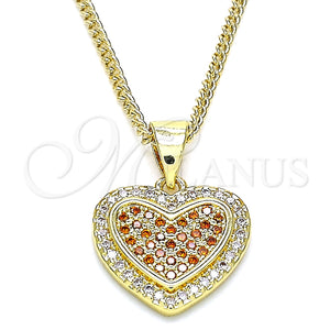 Collares con Dije 04.156.0365.1.20 Oro Laminado, Diseño de Corazón, con Granate and Blanca Micro Pave, Pulido, Tono Dorado (02 MM Thickness, 20 Inches Length)