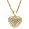 Collares con Dije 04.156.0365.1.20 Oro Laminado, Diseño de Corazón, con Granate and Blanca Micro Pave, Pulido, Tono Dorado (02 MM Thickness, 20 Inches Length)