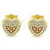 Arete Dormilona 02.156.0508.1 Oro Laminado, Diseño de Corazón, con Granate and Blanca Micro Pave, Pulido, Tono Dorado