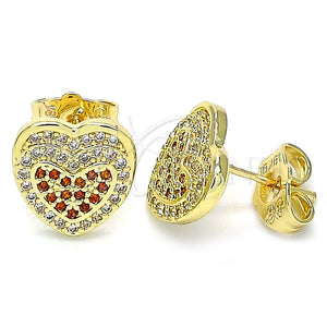 Arete Dormilona 02.156.0508.1 Oro Laminado, Diseño de Corazón, con Granate and Blanca Micro Pave, Pulido, Tono Dorado