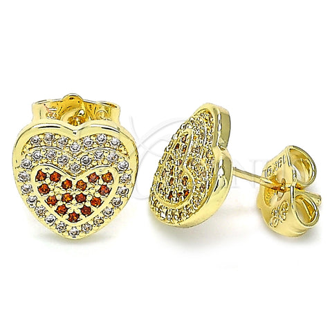 Arete Dormilona 02.156.0508.1 Oro Laminado, Diseño de Corazón, con Granate and Blanca Micro Pave, Pulido, Tono Dorado