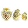 Arete Dormilona 02.156.0508.1 Oro Laminado, Diseño de Corazón, con Granate and Blanca Micro Pave, Pulido, Tono Dorado