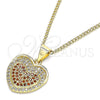 Collares con Dije 04.156.0367.1.20 Oro Laminado, Diseño de Corazón, con Granate and Blanca Micro Pave, Pulido, Tono Dorado (02 MM Thickness, 20 Inches Length)