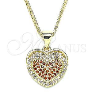 Collares con Dije 04.156.0367.1.20 Oro Laminado, Diseño de Corazón, con Granate and Blanca Micro Pave, Pulido, Tono Dorado (02 MM Thickness, 20 Inches Length)