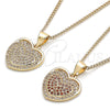 Collares con Dije 04.156.0367.1.20 Oro Laminado, Diseño de Corazón, con Granate and Blanca Micro Pave, Pulido, Tono Dorado (02 MM Thickness, 20 Inches Length)