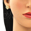 Arete Dormilona 02.156.0510 Oro Laminado, Diseño de Corazón, con Blanca Micro Pave, Pulido, Tono Dorado