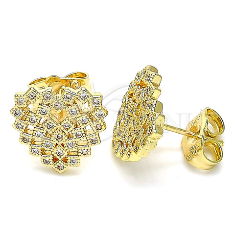Arete Dormilona 02.156.0510 Oro Laminado, Diseño de Corazón, con Blanca Micro Pave, Pulido, Tono Dorado