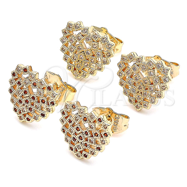 Arete Dormilona 02.156.0510 Oro Laminado, Diseño de Corazón, con Blanca Micro Pave, Pulido, Tono Dorado