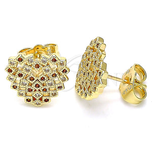 Arete Dormilona 02.156.0510.1 Oro Laminado, Diseño de Corazón, con Granate and Blanca Micro Pave, Pulido, Tono Dorado