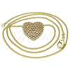 Collares con Dije 04.156.0370.20 Oro Laminado, Diseño de Corazón, con Blanca Micro Pave, Pulido, Tono Dorado (02 MM Thickness, 20 Inches Length)