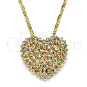 Collares con Dije 04.156.0370.20 Oro Laminado, Diseño de Corazón, con Blanca Micro Pave, Pulido, Tono Dorado (02 MM Thickness, 20 Inches Length)