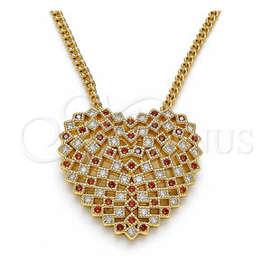 Collares con Dije 04.156.0370.1.20 Oro Laminado, Diseño de Corazón, con Granate and Blanca Micro Pave, Pulido, Tono Dorado (02 MM Thickness, 20 Inches Length)