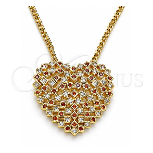 Collares con Dije 04.156.0370.1.20 Oro Laminado, Diseño de Corazón, con Granate and Blanca Micro Pave, Pulido, Tono Dorado (02 MM Thickness, 20 Inches Length)