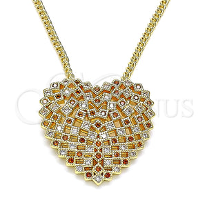 Collares con Dije 04.156.0370.1.20 Oro Laminado, Diseño de Corazón, con Granate and Blanca Micro Pave, Pulido, Tono Dorado (02 MM Thickness, 20 Inches Length)