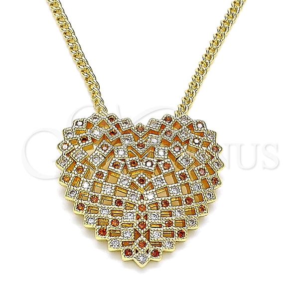 Collares con Dije 04.156.0370.1.20 Oro Laminado, Diseño de Corazón, con Granate and Blanca Micro Pave, Pulido, Tono Dorado (02 MM Thickness, 20 Inches Length)