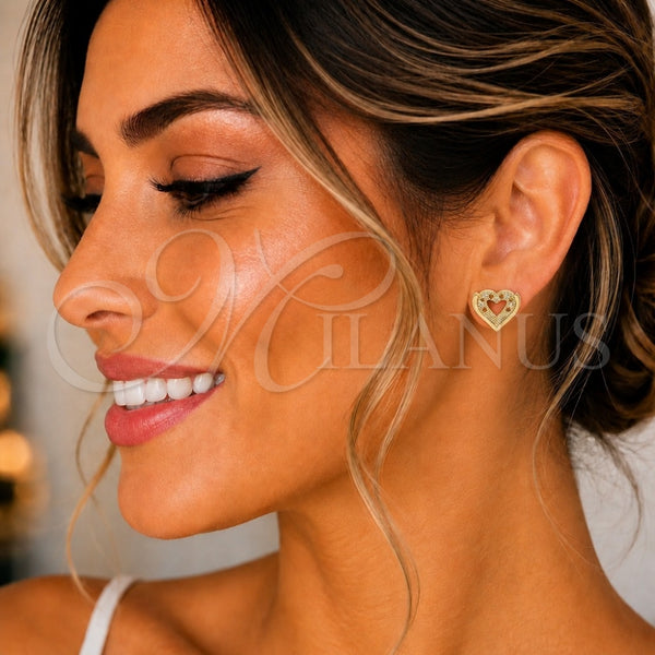 Arete Dormilona 02.156.0511.1 Oro Laminado, Diseño de Corazón, con Granate and Blanca Micro Pave, Pulido, Tono Dorado