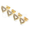 Arete Dormilona 02.156.0511.1 Oro Laminado, Diseño de Corazón, con Granate and Blanca Micro Pave, Pulido, Tono Dorado