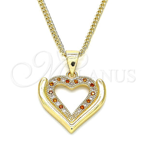 Collares con Dije 04.156.0371.1.20 Oro Laminado, Diseño de Corazón, con Granate and Blanca Micro Pave, Pulido, Tono Dorado (02 MM Thickness, 20 Inches Length)