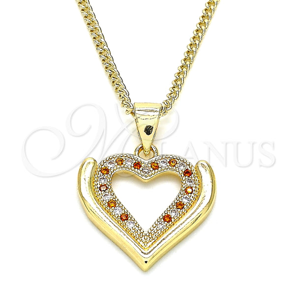 Collares con Dije 04.156.0371.1.20 Oro Laminado, Diseño de Corazón, con Granate and Blanca Micro Pave, Pulido, Tono Dorado (02 MM Thickness, 20 Inches Length)