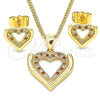 Juego de Arete y Dije de Adulto 10.156.0315.1 Oro Laminado, Diseño de Corazón, con Granate and Blanca Micro Pave, Pulido, Tono Dorado