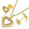Juego de Arete y Dije de Adulto 10.156.0315.1 Oro Laminado, Diseño de Corazón, con Granate and Blanca Micro Pave, Pulido, Tono Dorado