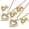 Juego de Arete y Dije de Adulto 10.156.0315.1 Oro Laminado, Diseño de Corazón, con Granate and Blanca Micro Pave, Pulido, Tono Dorado