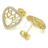 Arete Dormilona 02.156.0512 Oro Laminado, Diseño de Corazón, con Blanca Micro Pave, Pulido, Tono Dorado