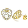 Arete Dormilona 02.156.0512 Oro Laminado, Diseño de Corazón, con Blanca Micro Pave, Pulido, Tono Dorado