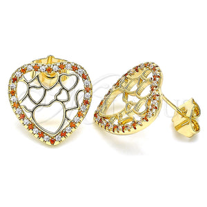Arete Dormilona 02.156.0512.1 Oro Laminado, Diseño de Corazón, con Granate and Blanca Micro Pave, Pulido, Tono Dorado