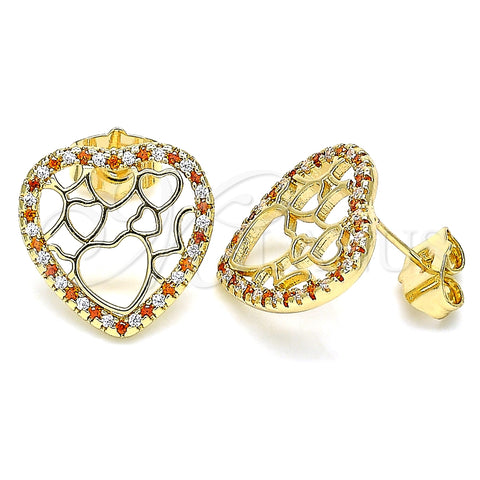 Arete Dormilona 02.156.0512.1 Oro Laminado, Diseño de Corazón, con Granate and Blanca Micro Pave, Pulido, Tono Dorado