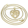 Collares con Dije 04.156.0372.20 Oro Laminado, Diseño de Corazón, con Blanca Micro Pave, Pulido, Tono Dorado (02 MM Thickness, 20 Inches Length)