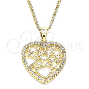 Collares con Dije 04.156.0372.20 Oro Laminado, Diseño de Corazón, con Blanca Micro Pave, Pulido, Tono Dorado (02 MM Thickness, 20 Inches Length)