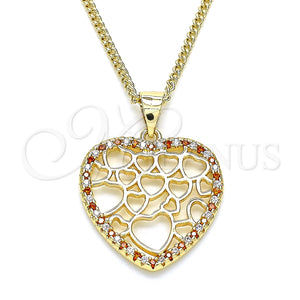 Collares con Dije 04.156.0372.1.20 Oro Laminado, Diseño de Corazón, con Granate and Blanca Micro Pave, Pulido, Tono Dorado (02 MM Thickness, 20 Inches Length)