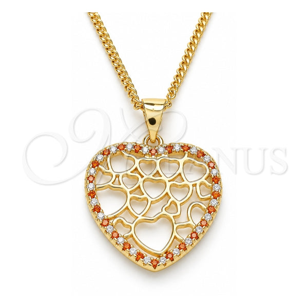 Collares con Dije 04.156.0372.1.20 Oro Laminado, Diseño de Corazón, con Micro Pave Granate y Blanca, Pulido, Tono Dorado (Grosor 02 MM, 20 Pulgadas de Largo)