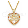 Collares con Dije 04.156.0372.1.20 Oro Laminado, Diseño de Corazón, con Micro Pave Granate y Blanca, Pulido, Tono Dorado (Grosor 02 MM, 20 Pulgadas de Largo)